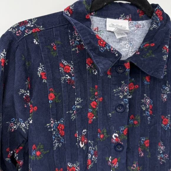 Vermont County Store Farmhouse Maxi Dress Medium Pockets Blue Corduroy Floral - Picture 3 of 14